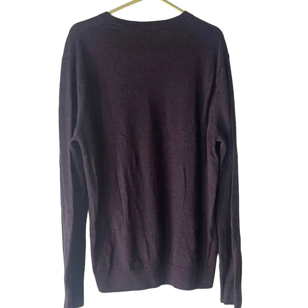 Banana Republic‎ Men's Size Large 100% Merino Wool Purple V Neck Sweater